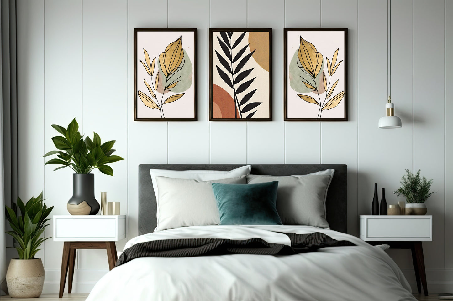 Earthy Harmony Leaf Wall Frame Set of 3 – Modern Abstract Botanical Art for Home & Office Decor 🍃