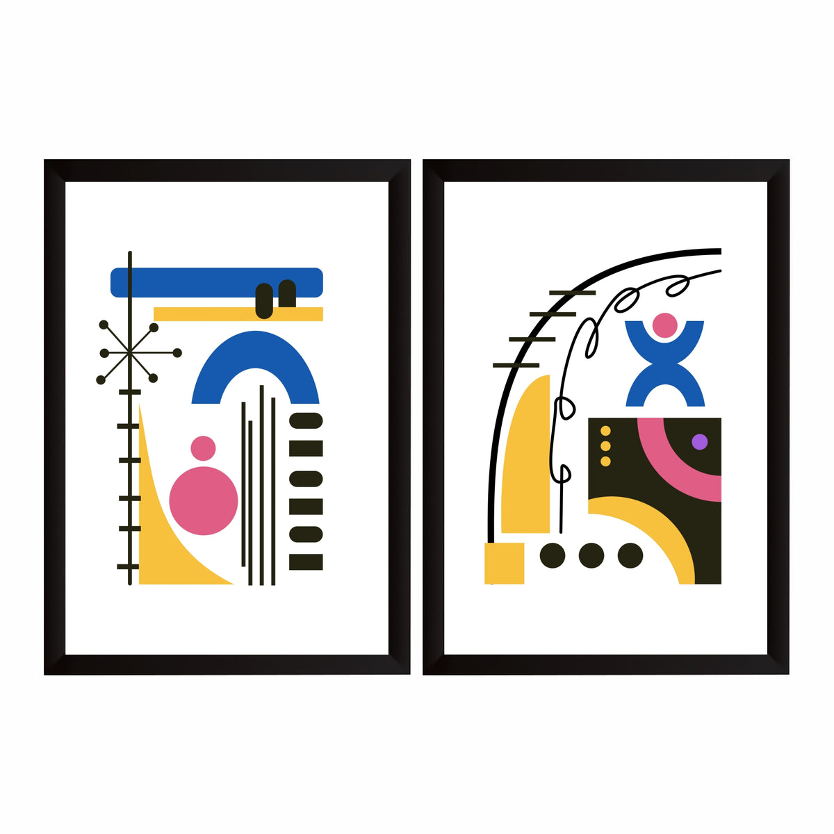 Mid Century Modern Abstract Wall Art Set of 2 | Colorful Geometric Retro Prints