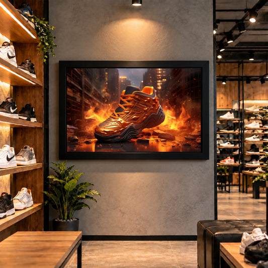Orange Sports Shoe Wall Art | Metallic Sneaker Artwork | Gym & Sports Decor