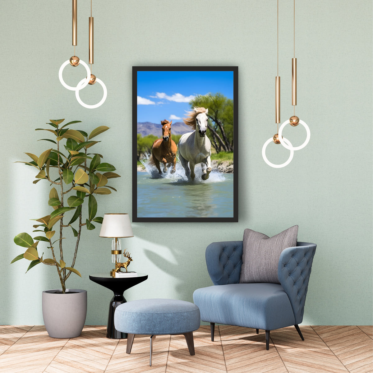 Horse Wall Art | Running Horses in Water Artwork | Framed Horse Photography | Nature & Wildlife Decor