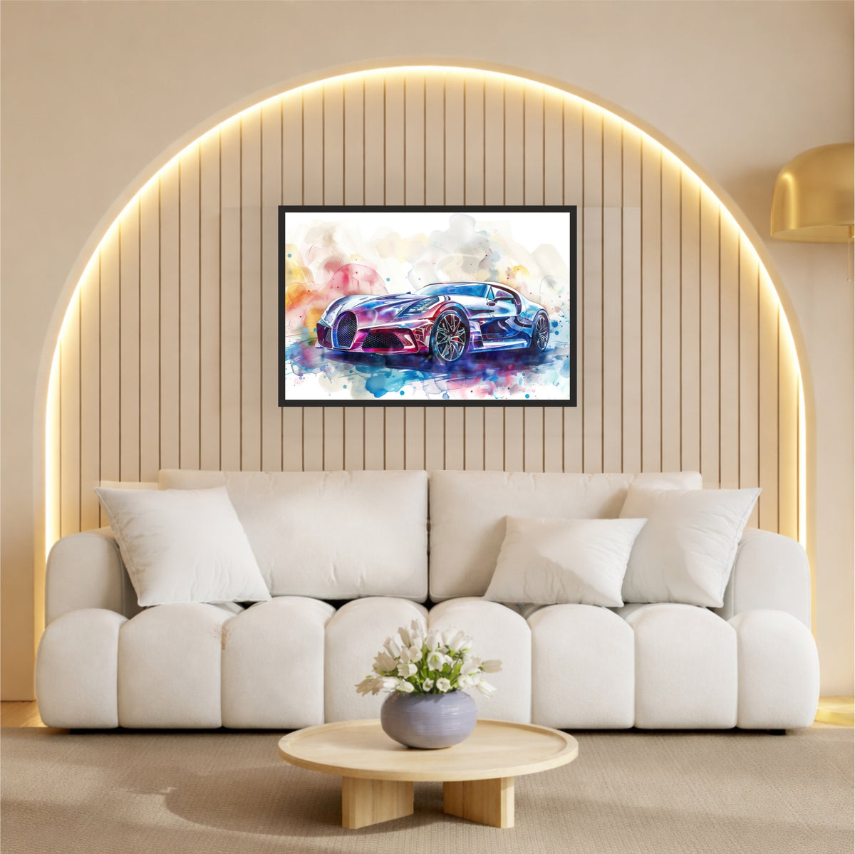 Luxury Futuristic Sports Car Wall Art | Modern Watercolor Automotive Poster