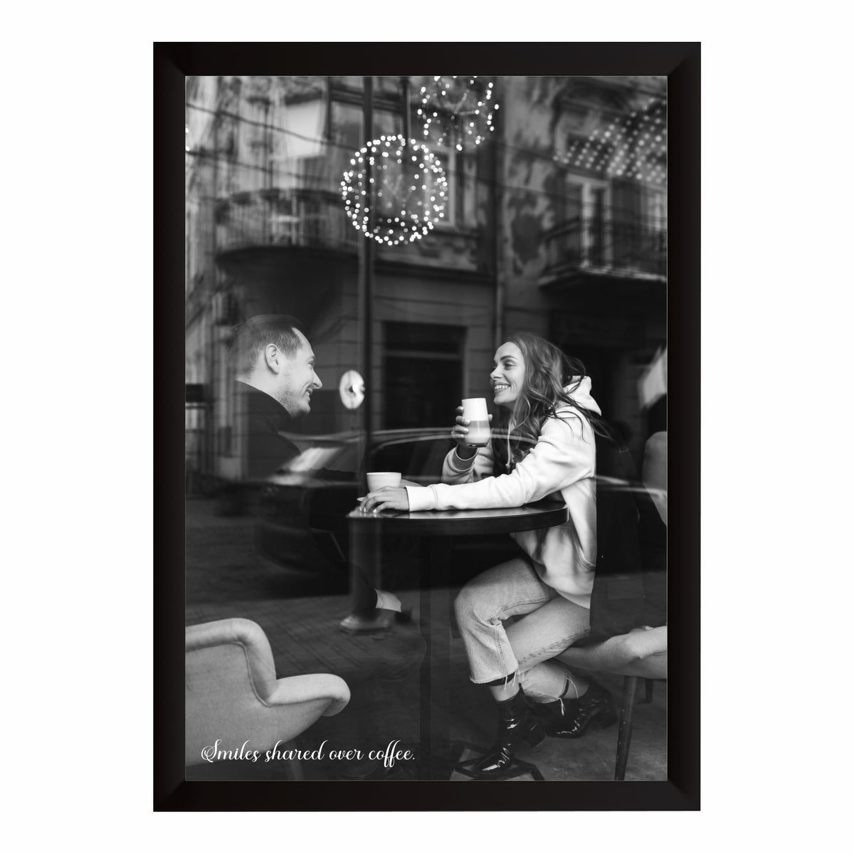 Coffee Date Wall Art | Romantic Café Canvas Print | Black & White Poster