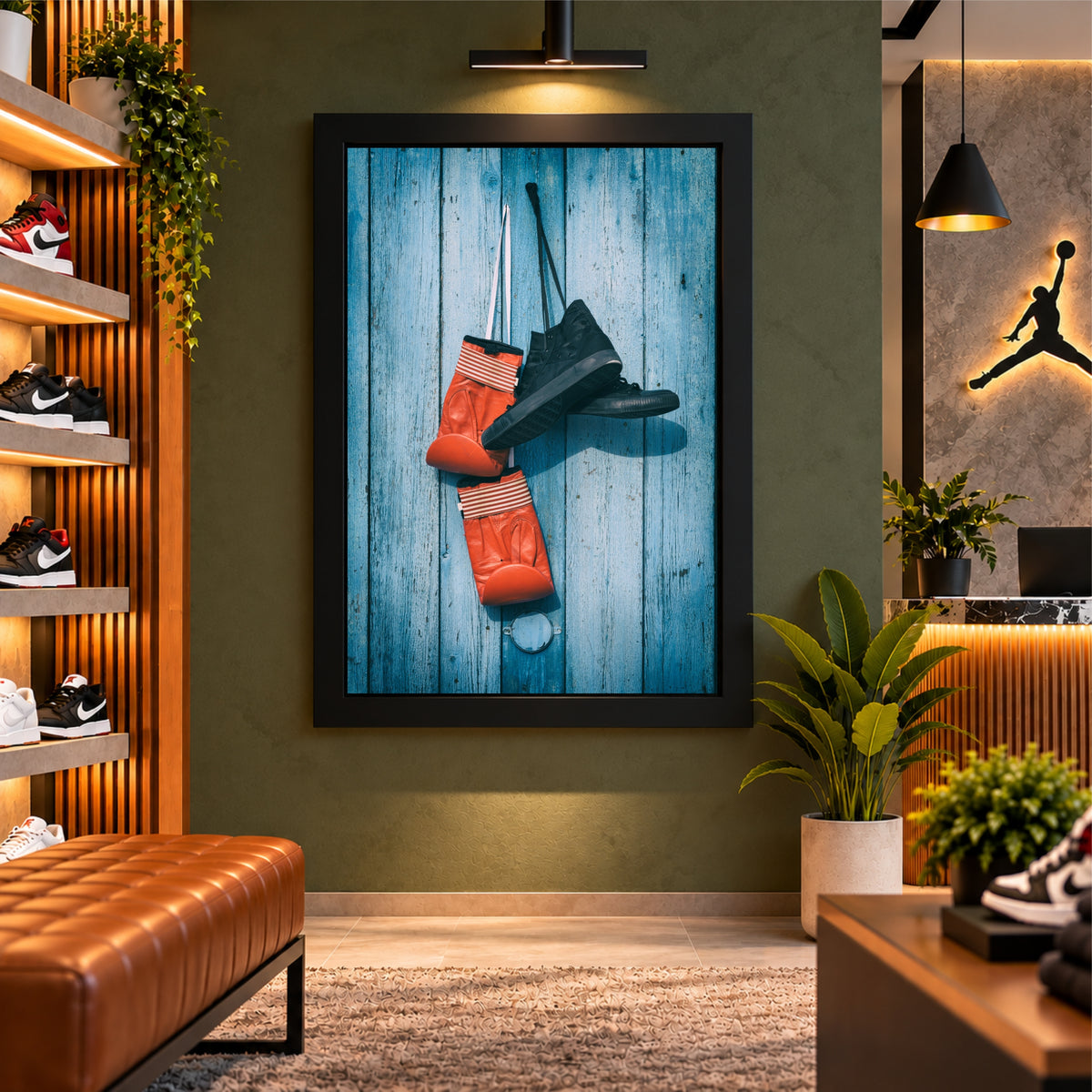 Boxing Gloves & Shoes Wall Art | Sports Training Poster | Framed Boxing Gym Decor | Fitness & Workout Wall Decor