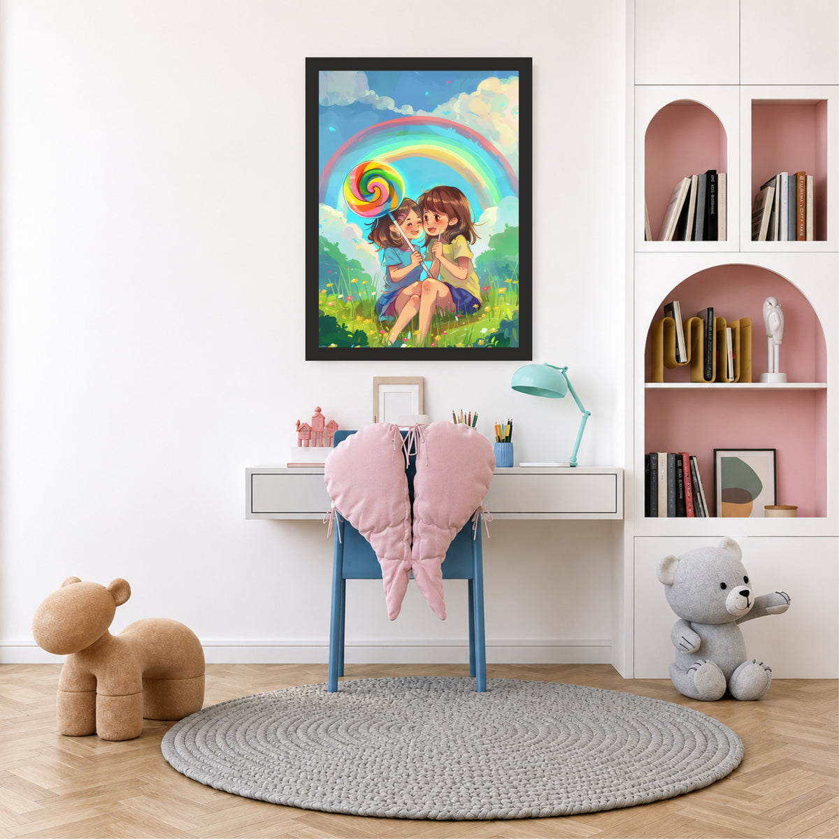 Cute Rainbow Kids Wall Art | Whimsical Cartoon Nursery Print