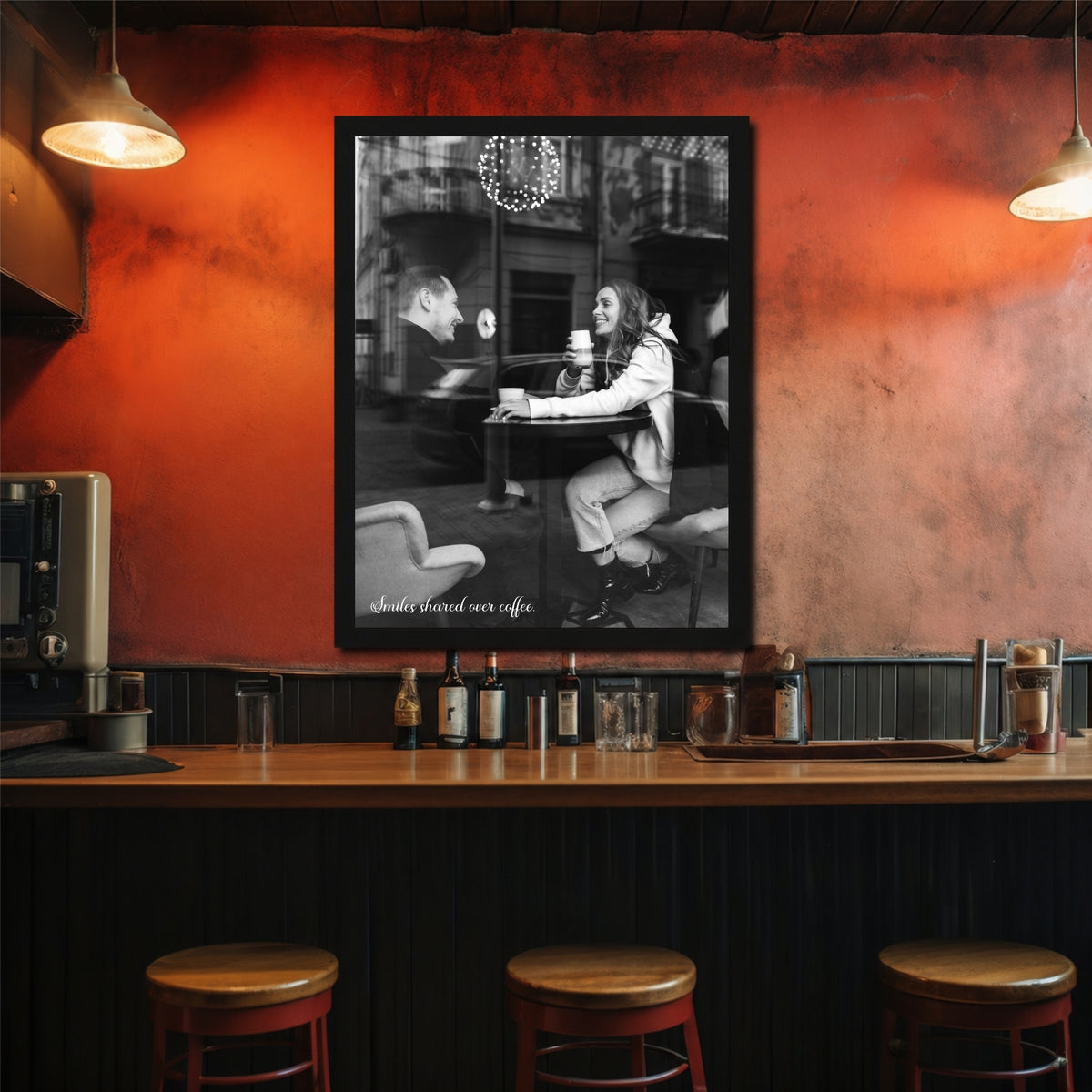 Coffee Date Wall Art | Romantic Café Canvas Print | Black & White Poster