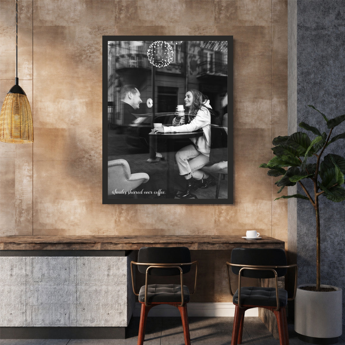 Coffee Date Wall Art | Romantic Café Canvas Print | Black & White Poster