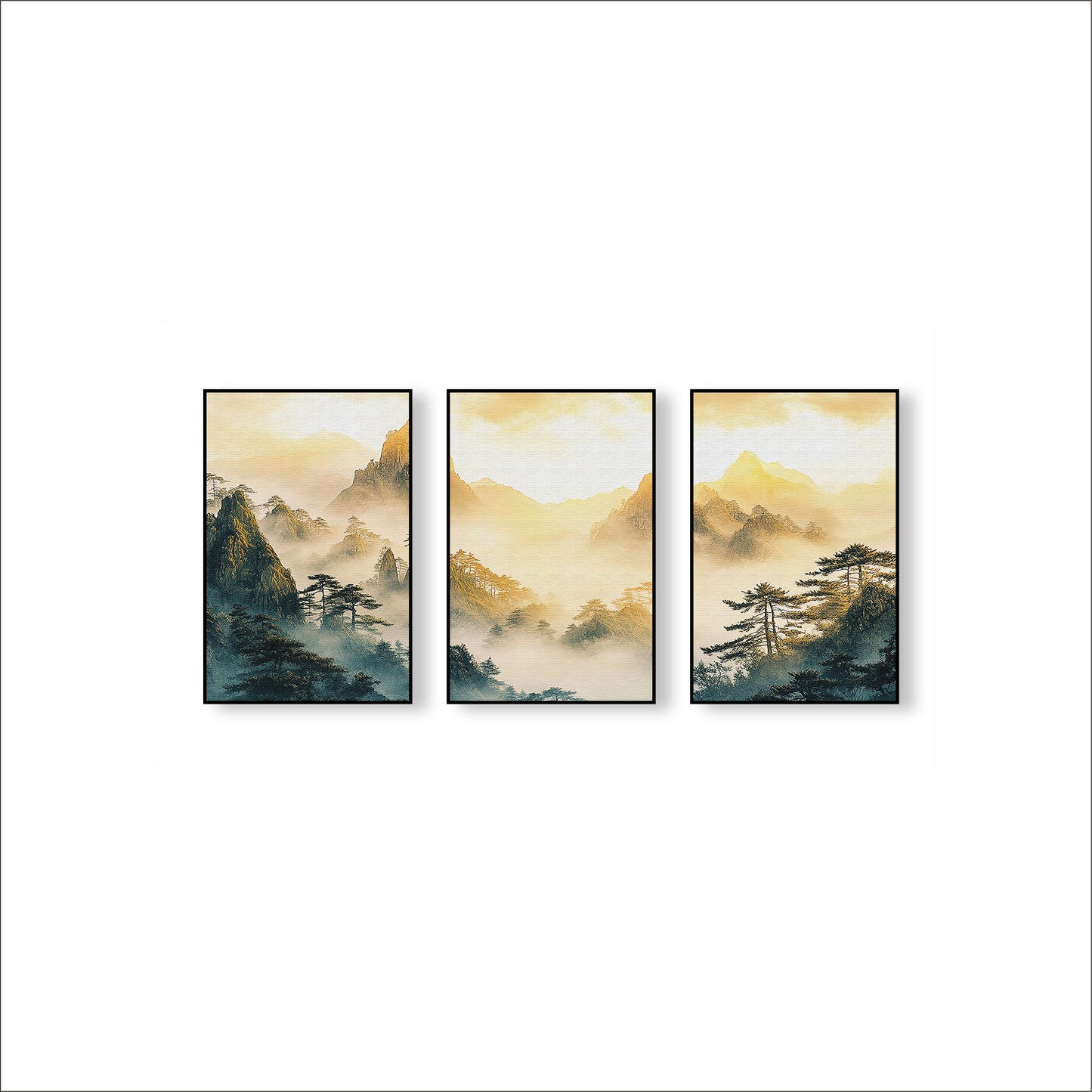 Golden Horizon Mountain Wall Frame Set – Timeless Nature Elegance for Modern Spaces
