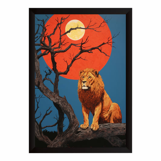 Lion Wall Art | Framed Lion & Moon Artwork | Wildlife & Nature Décor
