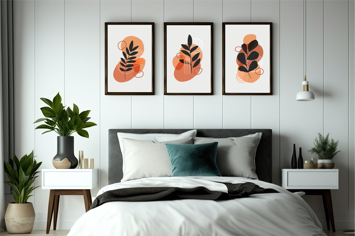 Set of 3 Abstract Botanical Wall Frames – Modern Art for Bedroom & Living Room Decor