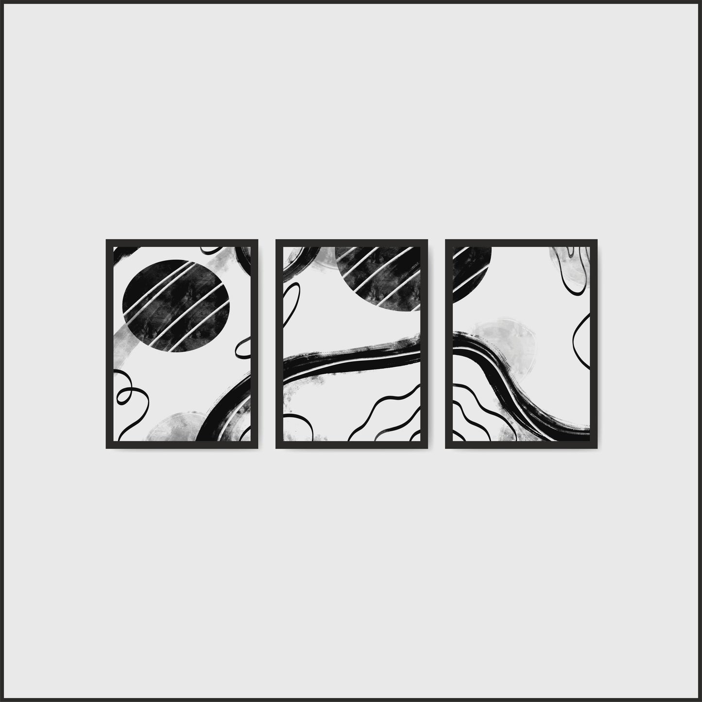 Abstract Flow Wall Frame Set – Modern Black & White Art for Elegant Interiors
