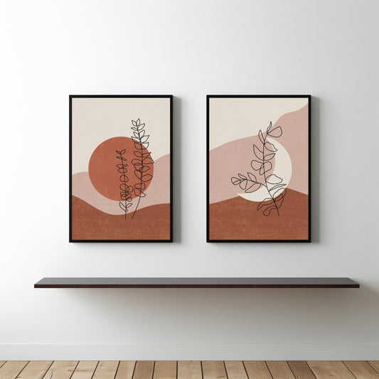 Abstract Botanical Duo Wall Frame Set – Modern Minimalist Art Prints 🌿✨