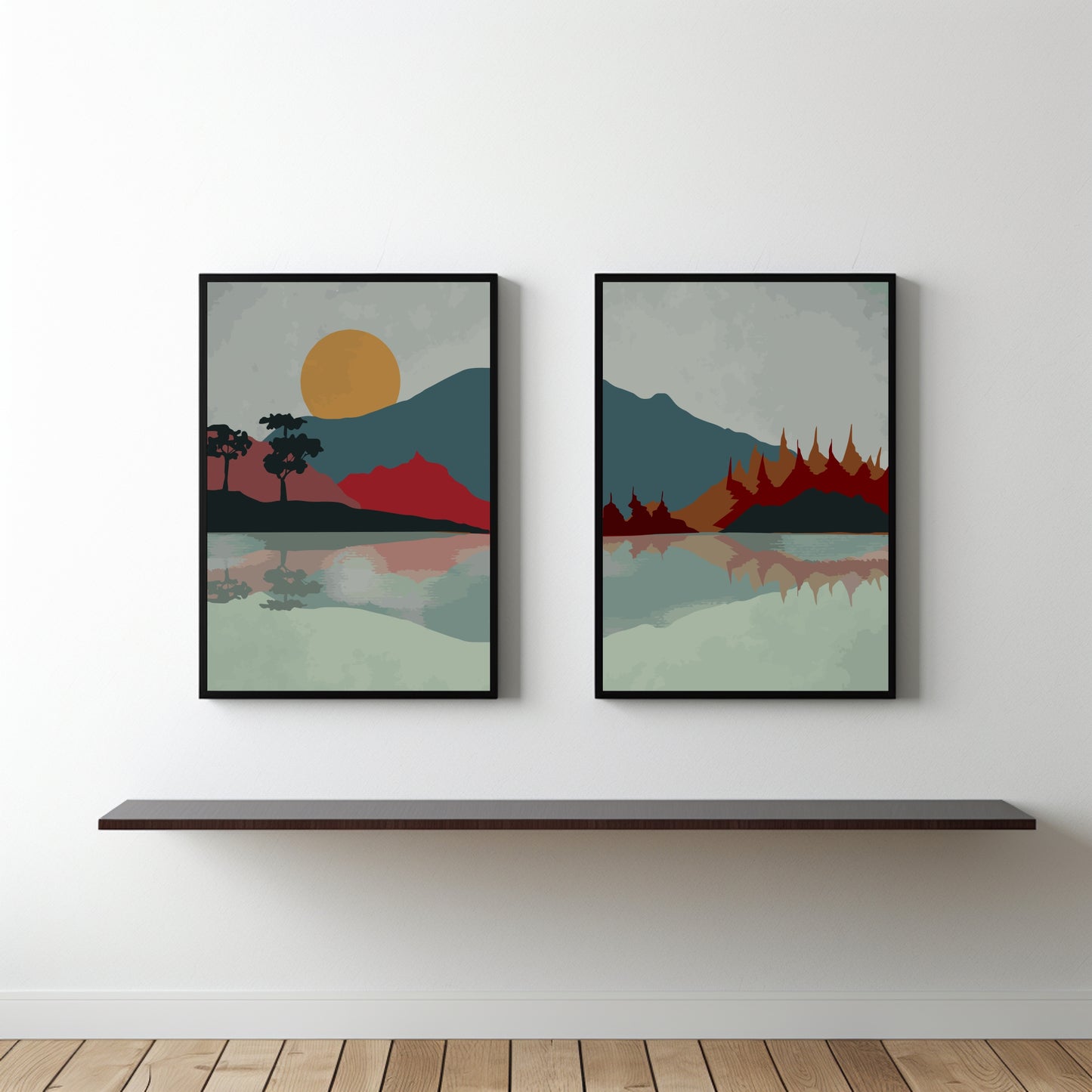 Sunset Serenity Landscape Wall Frame Set – Modern Nature Art Prints 🌅✨
