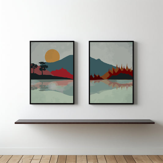 Sunset Serenity Landscape Wall Frame Set – Modern Nature Art Prints 🌅✨