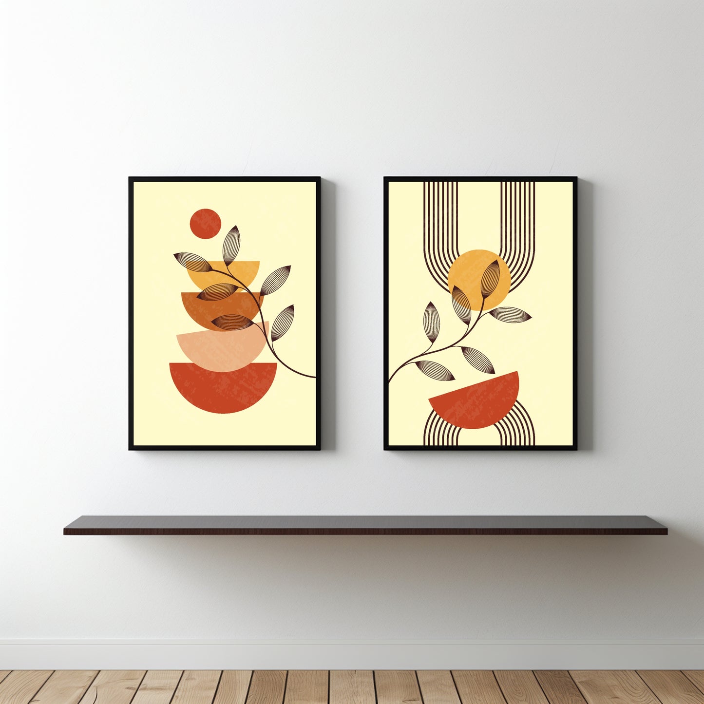 Earth Harmony Abstract Wall Frame Set – Modern Minimal Botanical Art 🌿☀️