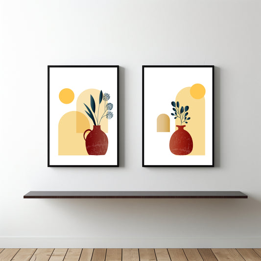 Abstract Terracotta Vase Wall Frame Set – Modern Boho Home Décor 🏺✨