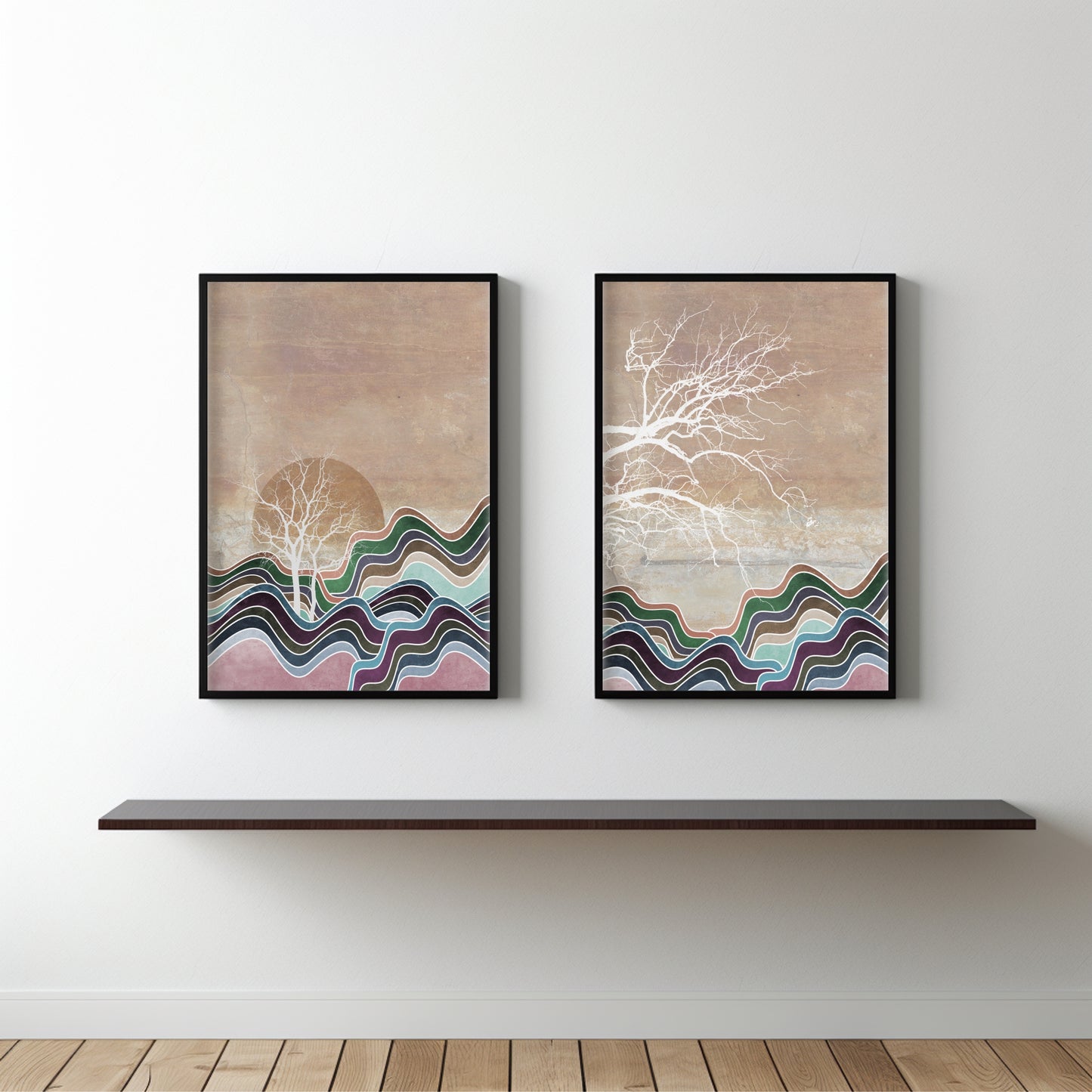 Mystic Waves Nature Wall Frame Set – Modern Art with Earthy Elegance 🌊🌿