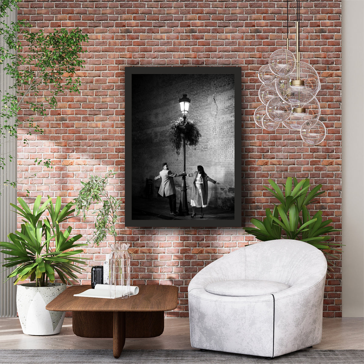 Romantic Couple Under Street Lamp Wall Art | Black & White Love Photography Canvas Print | Vintage Night Romance Wall Decor | Minimalist Couple Artwork