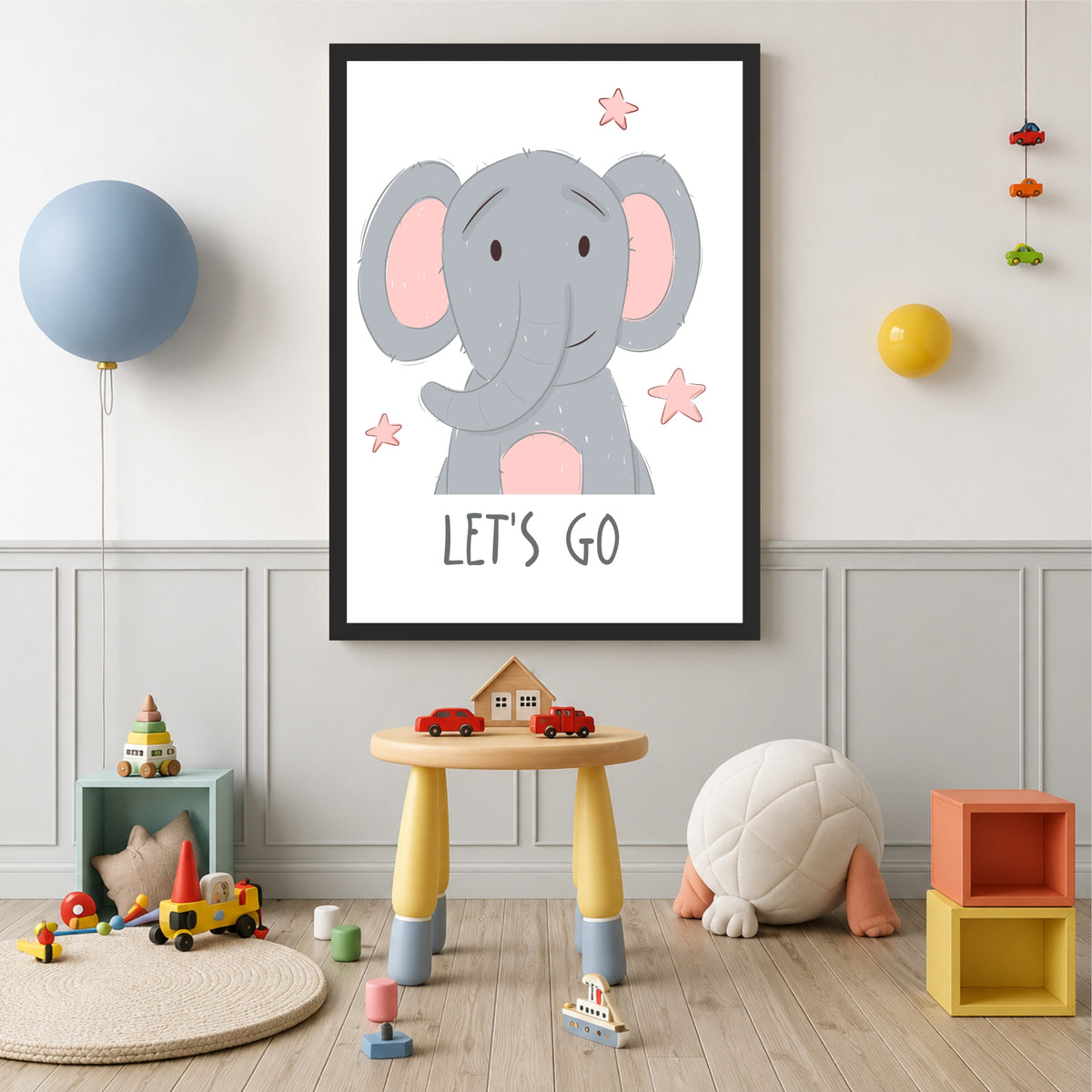 Let's Go Elephant Wall Art | Cute Safari Nursery Animal Print