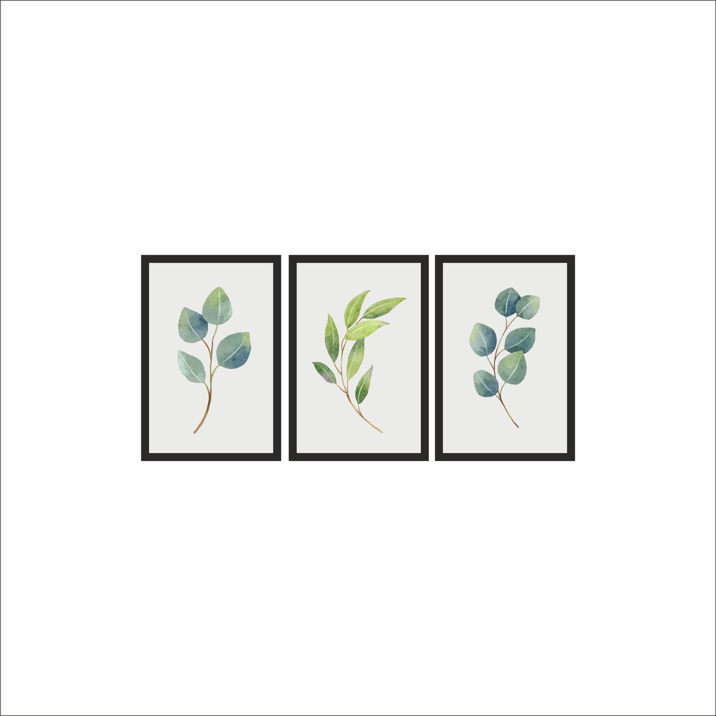 Green Serenity Botanical Wall Frame Set of 3 – Minimal Watercolor Leaf Art for Home & Office Decor 🌱