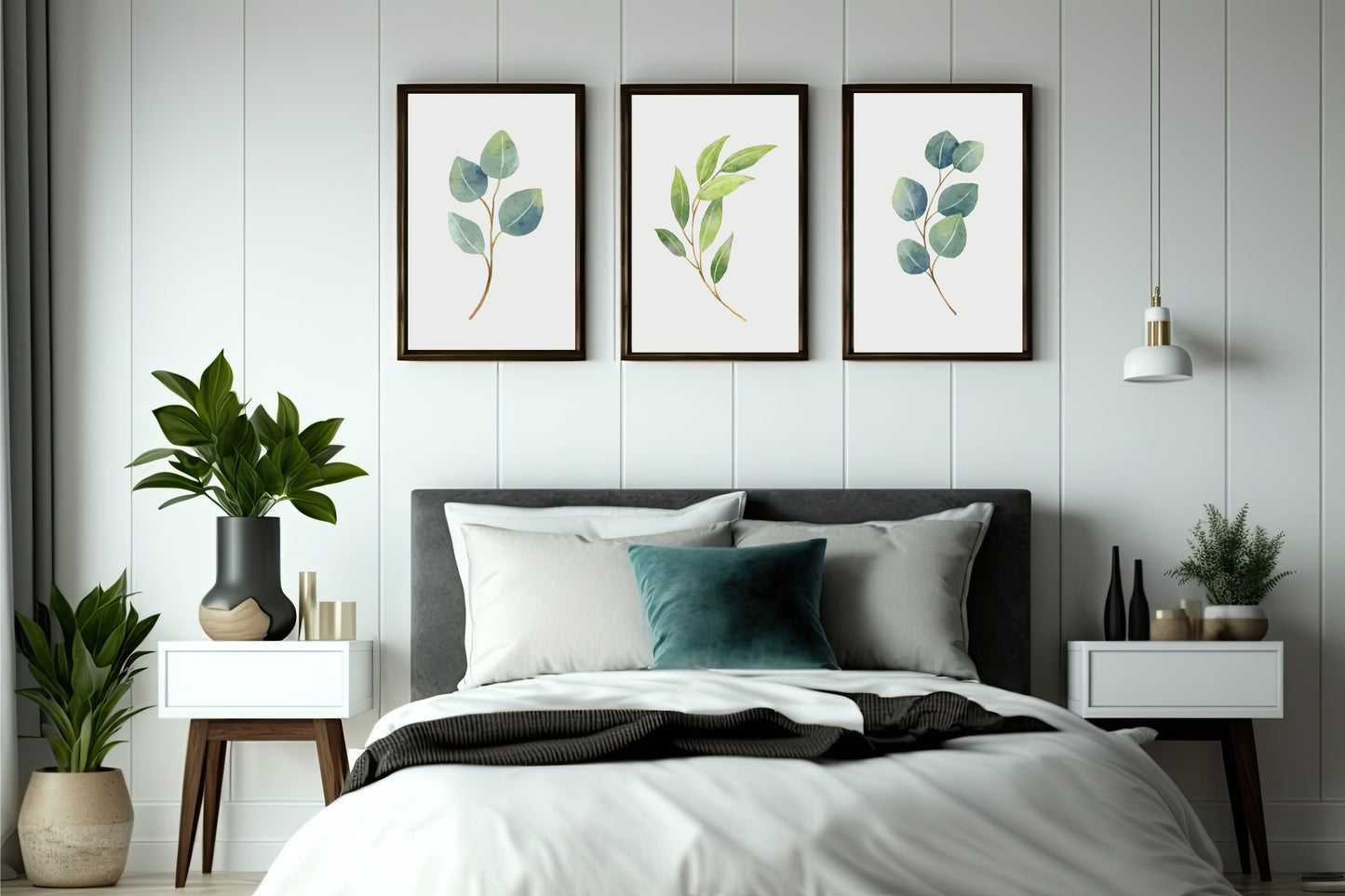 Green Serenity Botanical Wall Frame Set of 3 – Minimal Watercolor Leaf Art for Home & Office Decor 🌱
