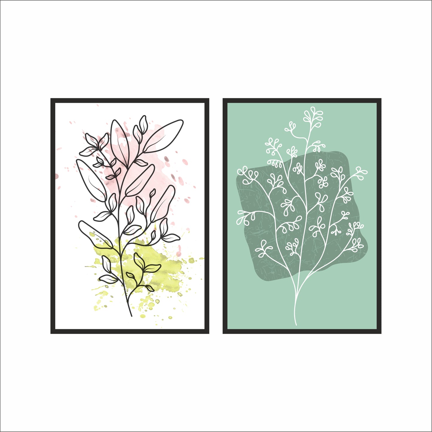 Abstract Botanical Line Art Frame Set of 2 – Modern Minimal Leaf Wall Art for Living Room & Bedroom 🌿
