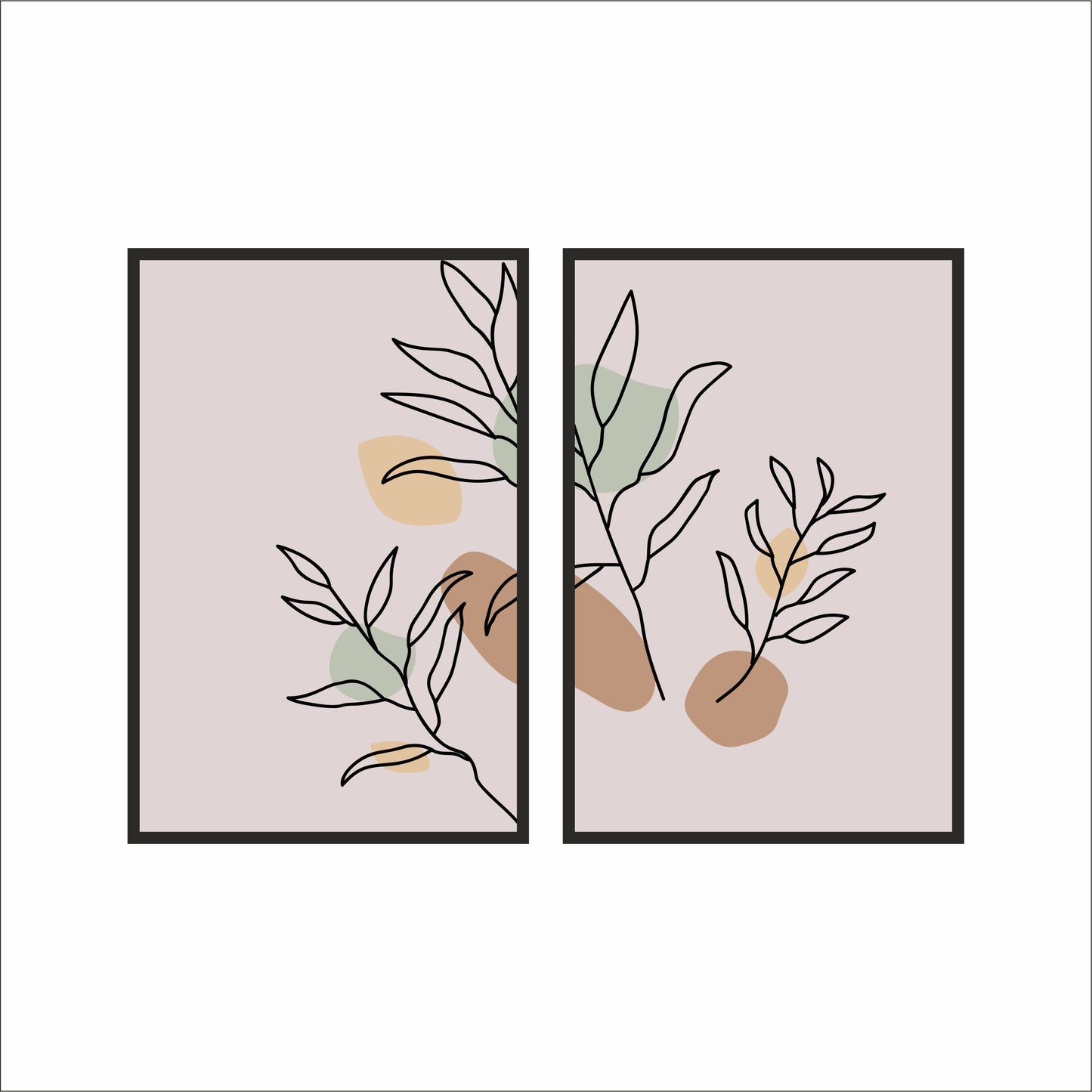 Minimal Botanical Line Art Frame Set of 2 – Modern Abstract Leaf Wall Decor 🌿