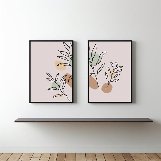 Minimal Botanical Line Art Frame Set of 2 – Modern Abstract Leaf Wall Decor 🌿