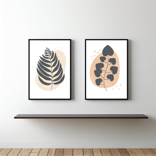 Modern Leaf Abstract Wall Frame Set of 2 – Minimal Botanical Art for Living Room & Bedroom Decor 🍃