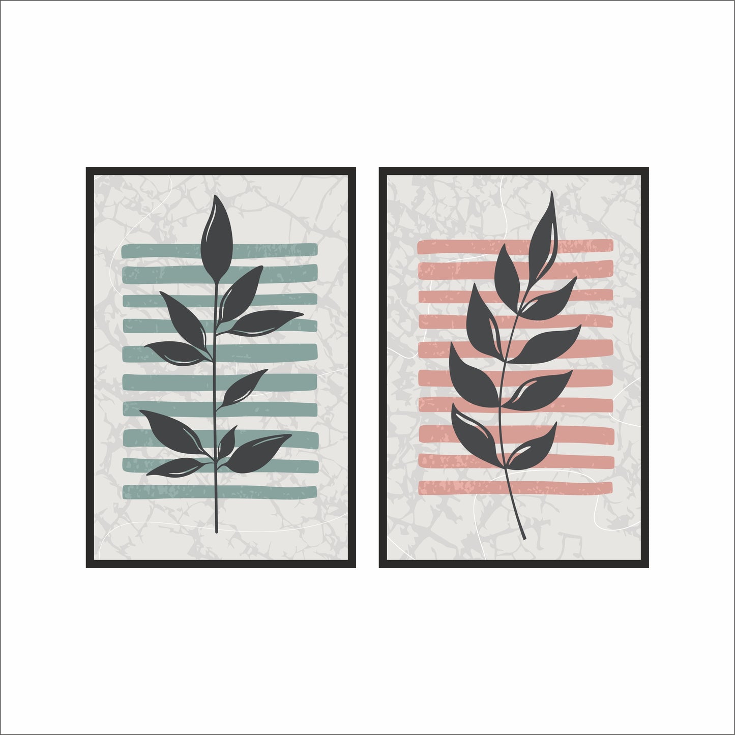 Striped Botanical Wall Frame Set of 2 – Modern Minimal Leaf Art for Home & Office Decor 🌿