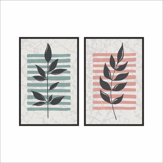 Striped Botanical Wall Frame Set of 2 – Modern Minimal Leaf Art for Home & Office Decor 🌿