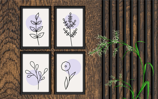 Elegant Botanical Line Art Wall Frame Set of 4 β Minimal Floral Design for Modern Interiors πΏ