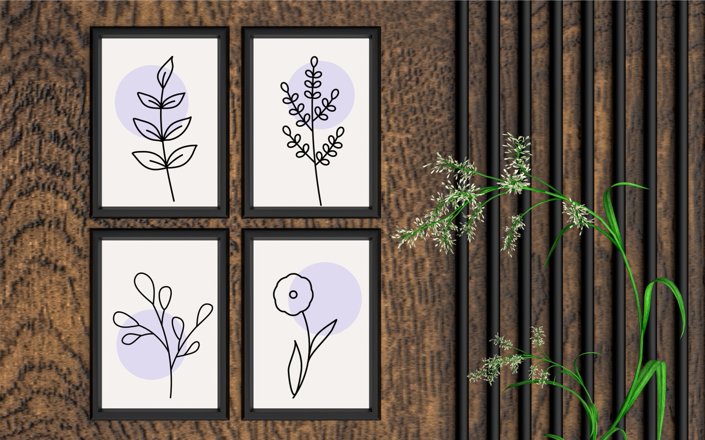 Elegant Botanical Line Art Wall Frame Set of 4 – Minimal Floral Design for Modern Interiors 🌿