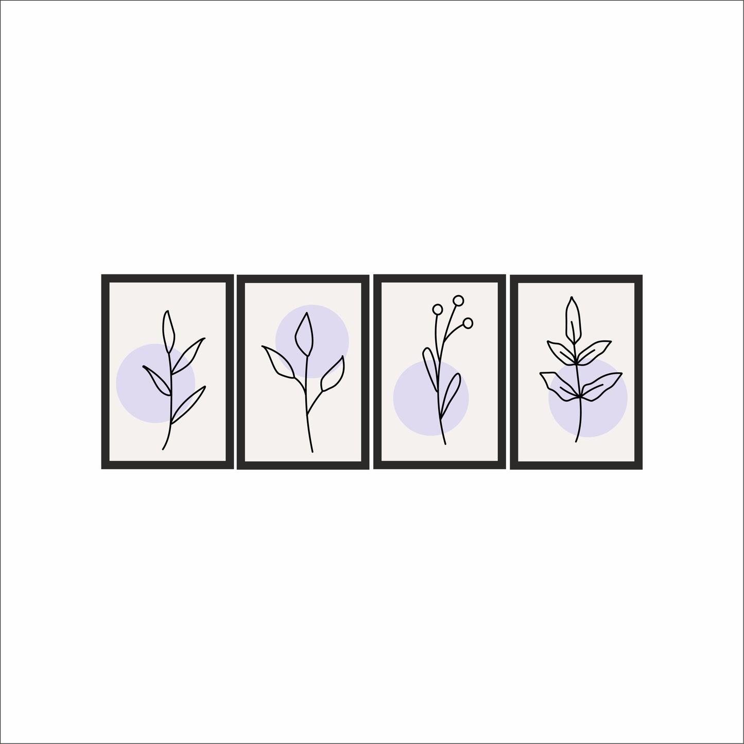 Botanical Line Art Wall Frame Set of 4 – Minimal Plant Illustration with Soft Lavender Tones 🌿