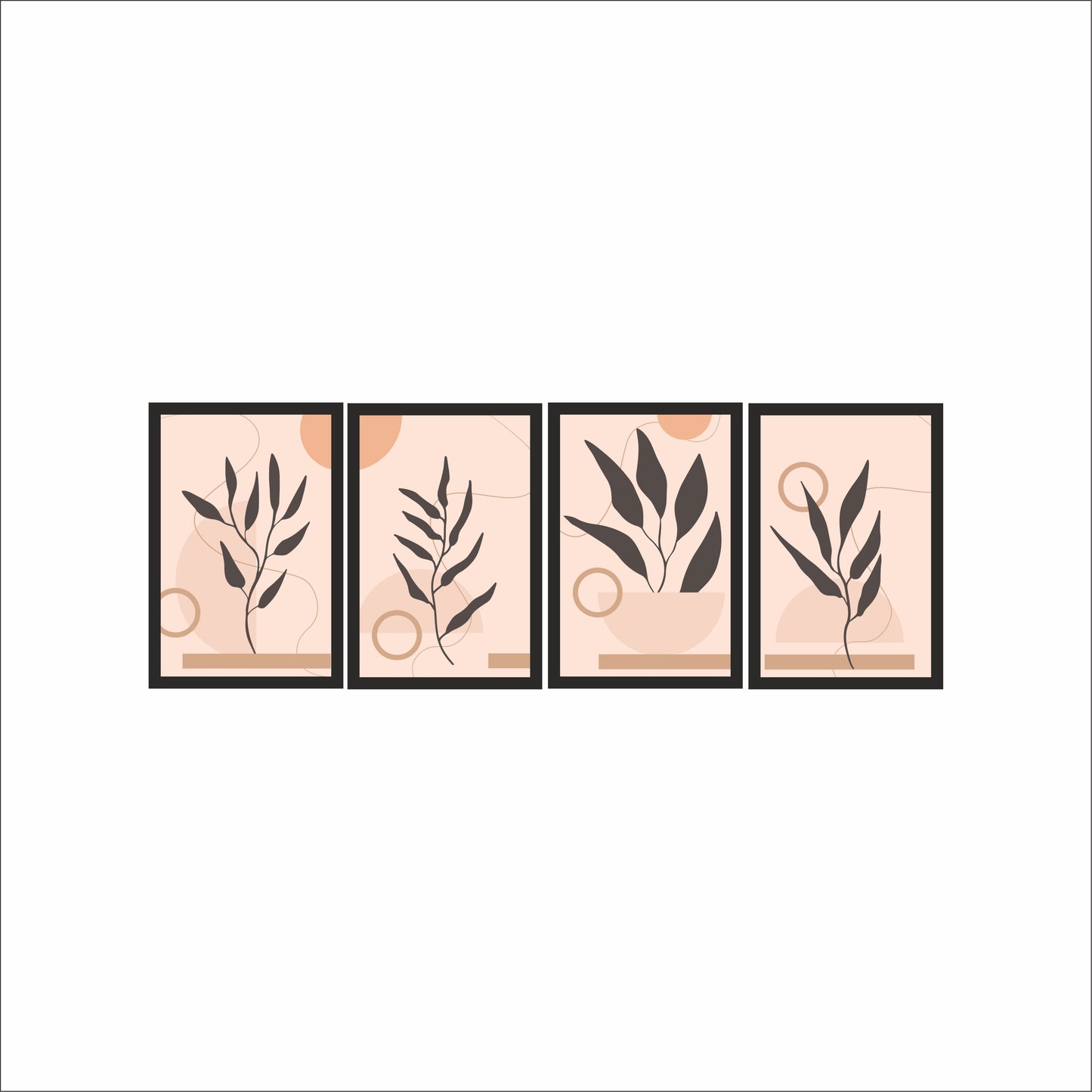 Terracotta Botanical Abstract Wall Frame Set of 4 – Modern Minimal Line Leaf Art in Earthy Peach Tones 🌿