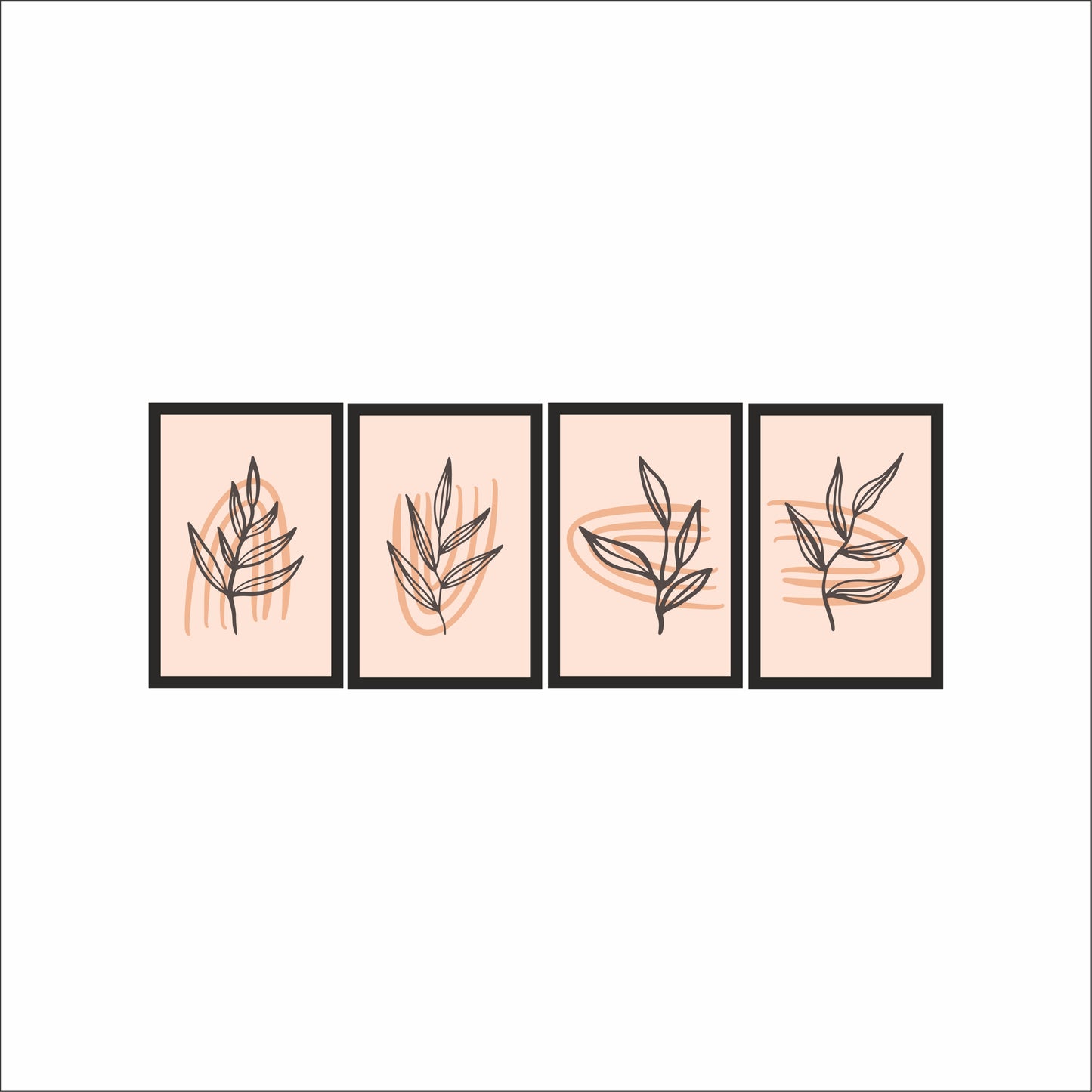 Peach Essence Botanical Wall Frame Set of 4 – Minimal Leaf Line Art in Warm Peach Tones 🍑