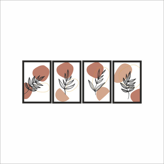 Terracotta Leaf Harmony Wall Frame Set of 4 – Minimal Botanical Line Art in Warm Earth Tones 🍂
