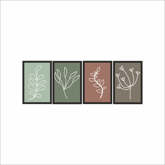 Earthy Botanical Harmony Wall Frame Set of 4 – Minimal Line Art in Green & Terracotta Tones 🌿