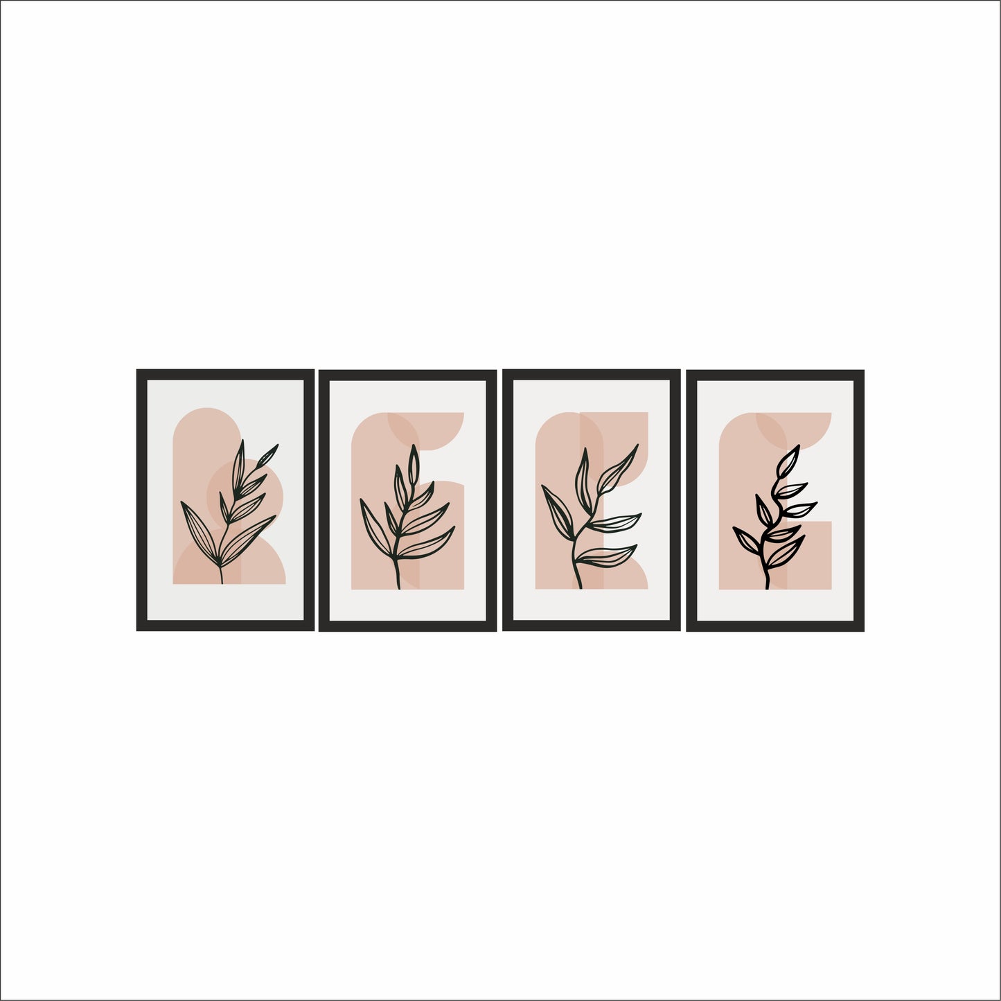Minimal Botanical Line Art Wall Frame Set of 4 – Abstract Terracotta Aesthetic 🌿