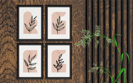 Minimal Botanical Line Art Wall Frame Set of 4 – Abstract Terracotta Aesthetic 🌿