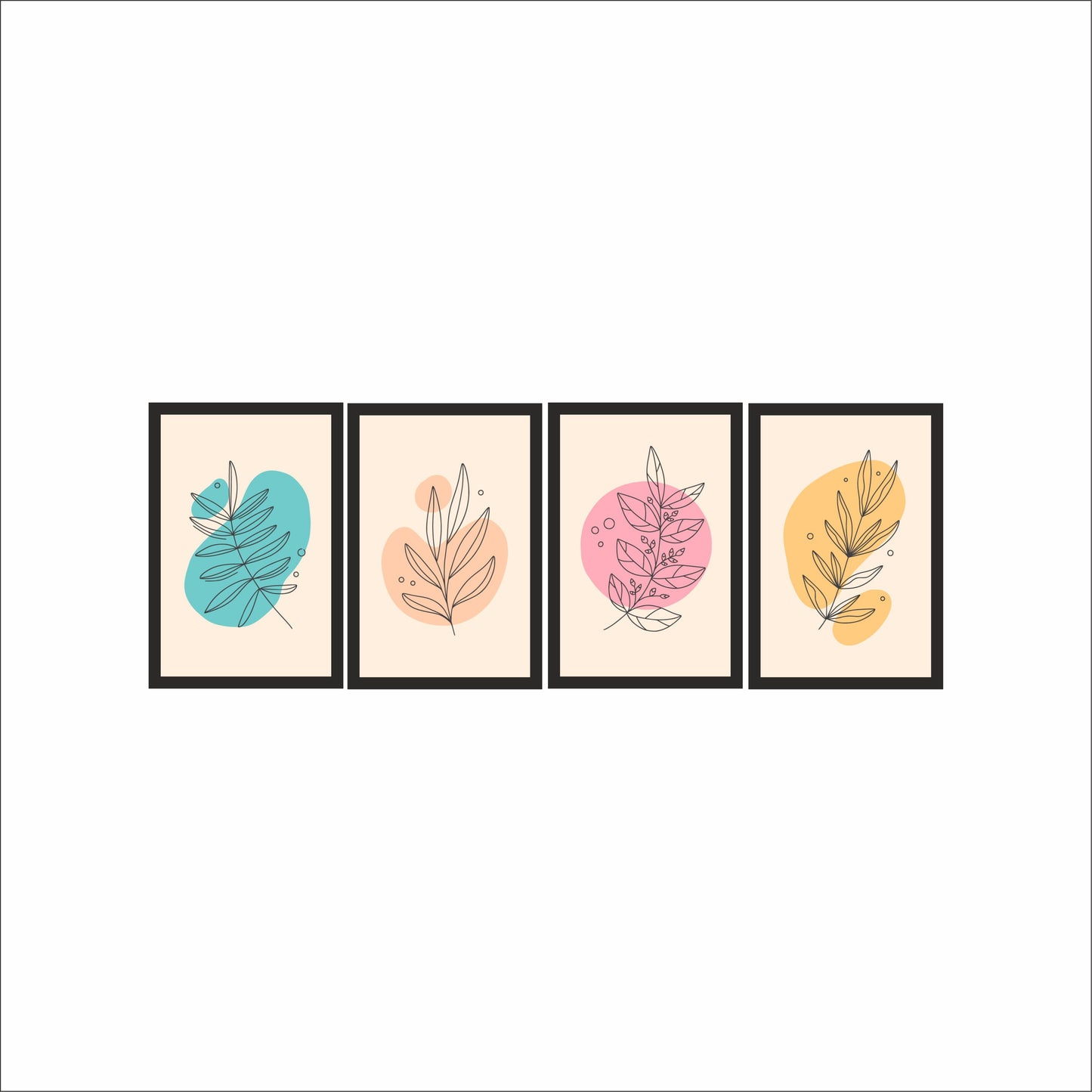Colorful Botanical Line Art Wall Frame Set of 4 – Modern Minimalist Abstract Decor 🌿