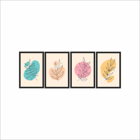 Colorful Botanical Line Art Wall Frame Set of 4 – Modern Minimalist Abstract Decor 🌿