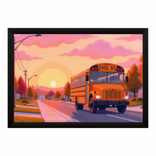 School Bus Sunset Wall Art | Nostalgic Childhood Journey Poster