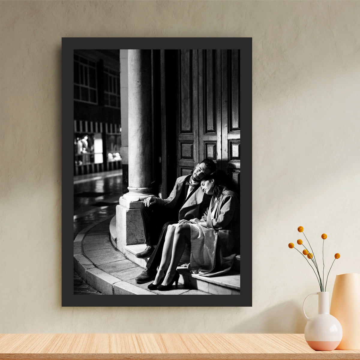 Romantic Couple Resting Together Wall Art | Black & White Fine Art Photography | Moody Love Canvas Print | Minimalist Bedroom Wall Decor