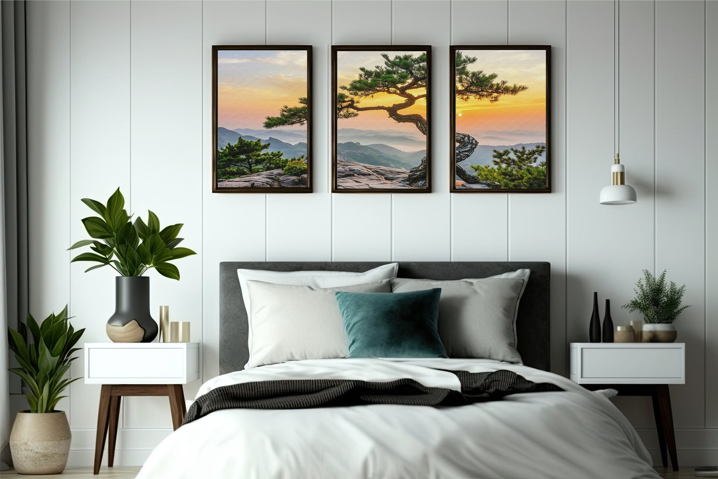 Sunlit Tranquility Pine Wall Frame Set – Nature’s Calm in Artistic Form
