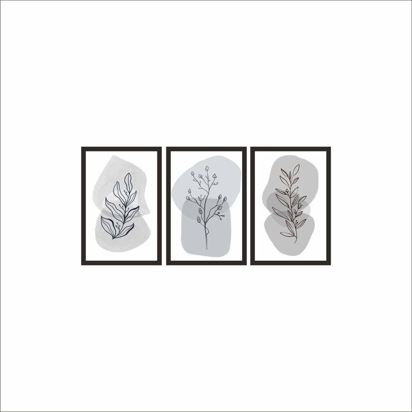 Monochrome Botanical Line Art Wall Frame Set of 3 – Modern Minimal Leaf Design for Home & Office 🌿🖤