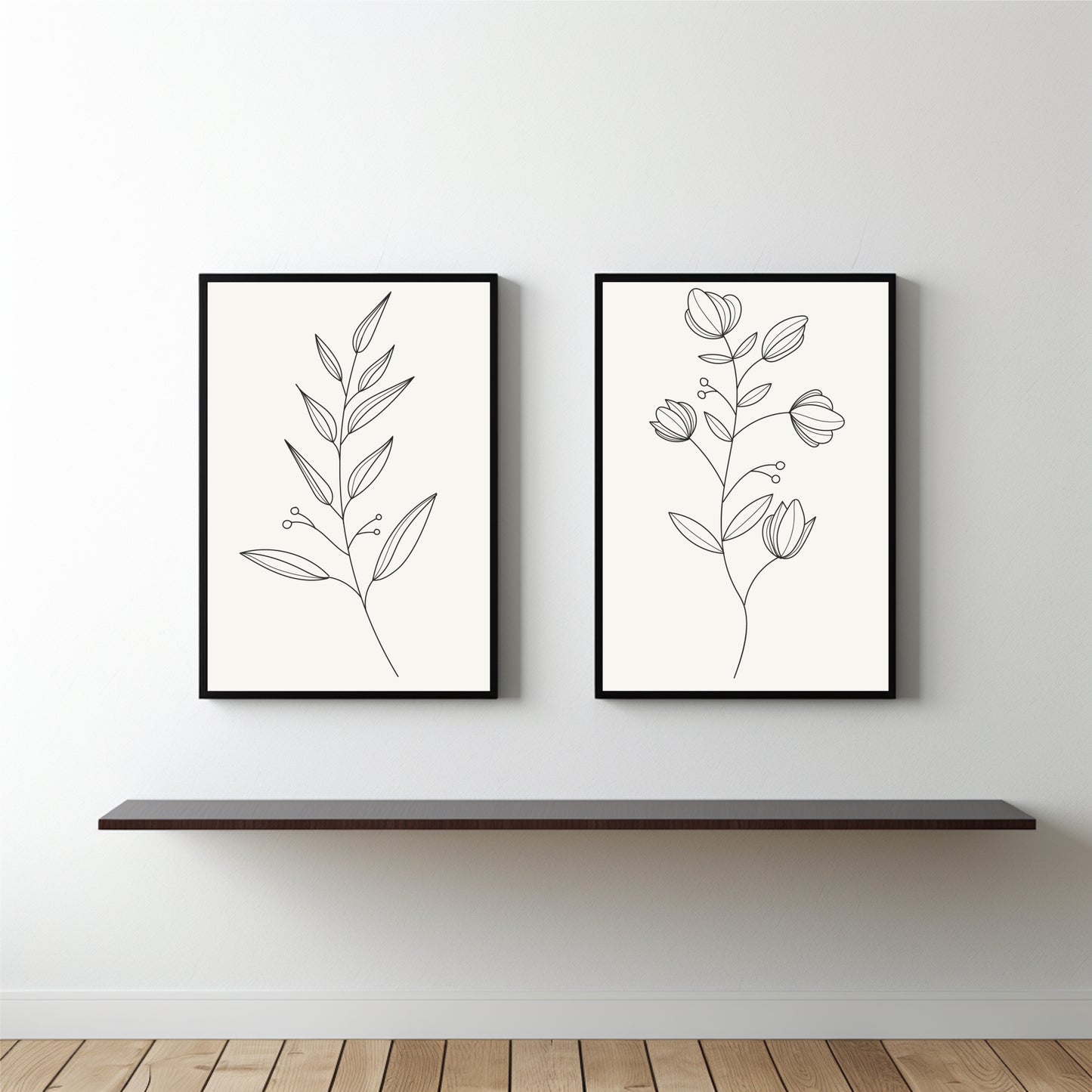 Minimal Botanical Line Art Wall Frame Set of 2 – Modern Black & White Floral Design 🖤🌿