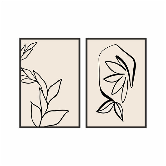 Abstract Botanical Line Art Wall Frame Set of 2 – Modern Beige Aesthetic 🌿🖤