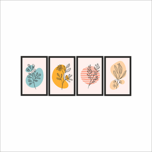 Modern Botanical Line Art Wall Frame Set of 4 – Minimal Aesthetic with Soft Pastel Colors 🌿🎨