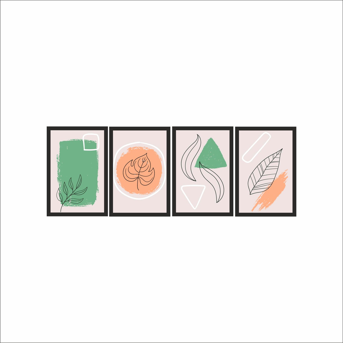 Abstract Botanical Wall Frame Set of 4 – Modern Geometric Line Art 🌿🎨