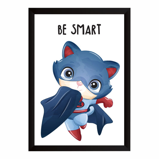 Be Smart Superhero Cat Nursery Wall Art | Cute Kids Room Poster